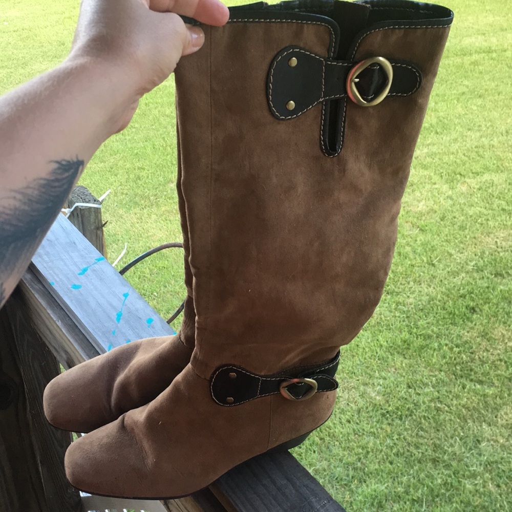 Aerosols wide calf knee high wedge boots